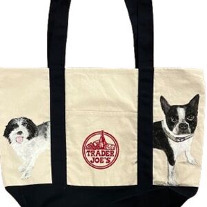Hand painted traded joes canvas tote bag 2 pets portrsit